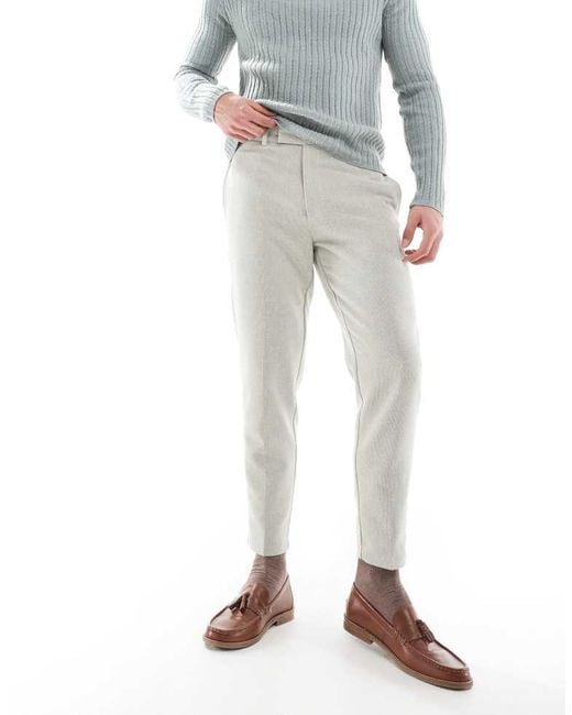 ASOS White Wool Blend Tapered Suit Trousers for men