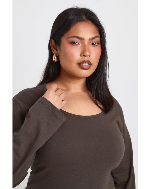 Boohoo Multicolor Plus Basic Square Neck Long Sleeve Top