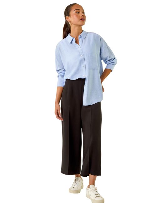 Roman Blue Petite Stripe Buttoned Pocket Shirt