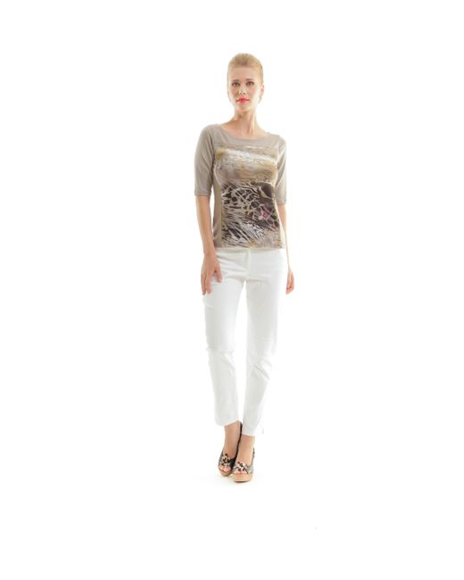 Conquista White Animal Print & Solid Colour Top