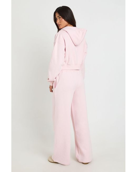 Boohoo Pink Deep Hem Crop Top 3 Piece Hooded Tracksuit