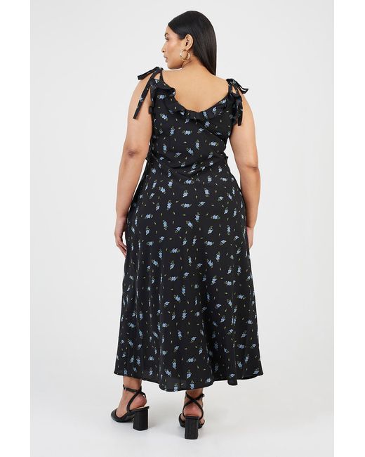 Brave Soul Black Curve Floral V-Neck Strappy Maxi Dress
