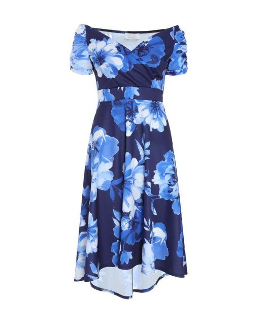 Quiz Blue Bardot Dip Hem Midi Dress