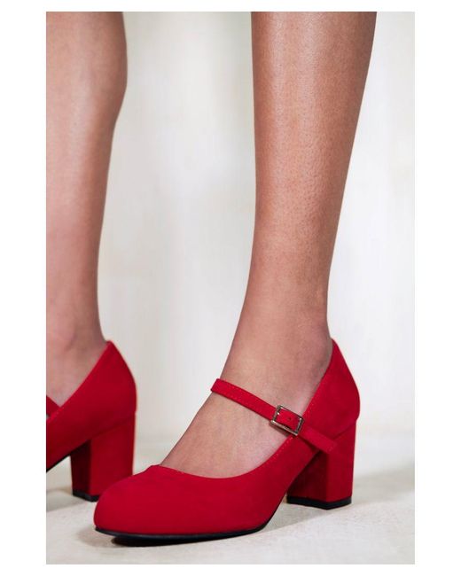 Where's That From Red Araceli Block Heel Mary Jane Pupms