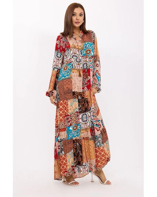 Hiccup Red Abstract Tie-Front Maxi Tunic Dress