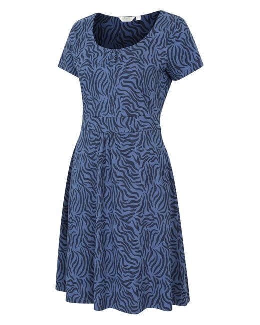 Mountain Warehouse Blue Orchid Patterned Uv Summer Dress With Side Pockets Holiday Beach Cotton