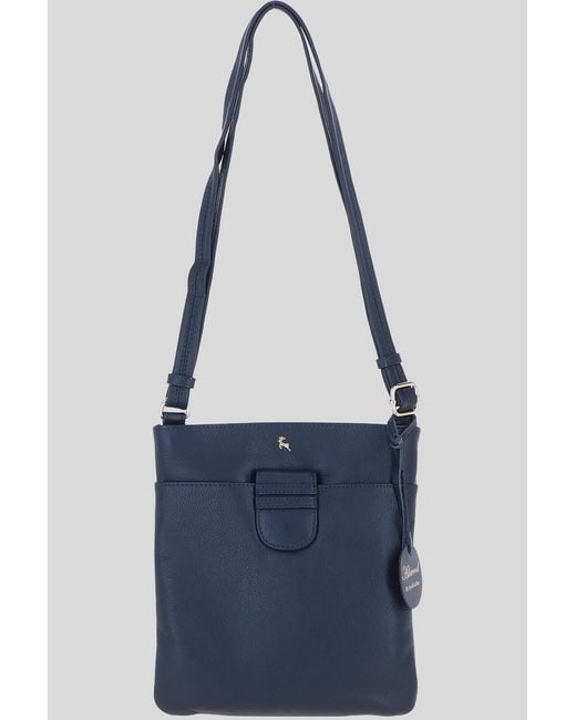 Ashwood Leather Blue Genuine Crossbody X Shoulder Bag With Golden Accents