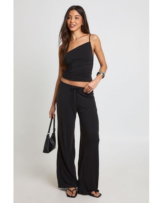 Boohoo Blue One Shoulder Asym Ruched Top And Trouser Coord