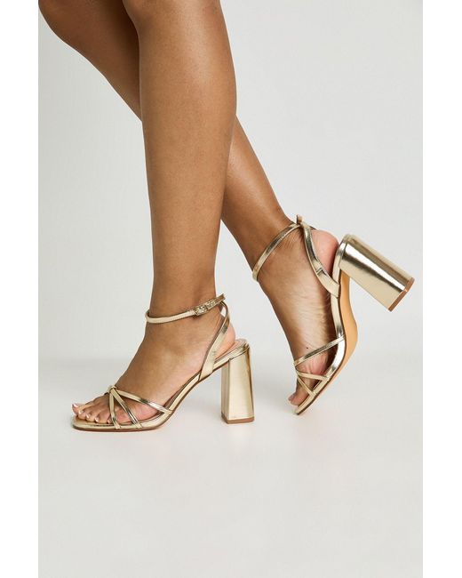 Boohoo Metallic Wide Fit Strappy Cross Over Mid Block Heels