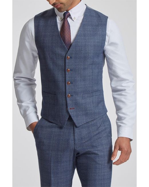 Antique Rogue Blue Sleeveless V-Neck Plain Slim Fit Suit Waistcoat for men
