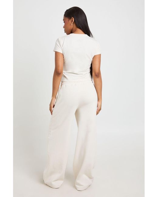 Boohoo White Cap Sleeve Fitted Top And Straight Leg Jogger Tracksuit