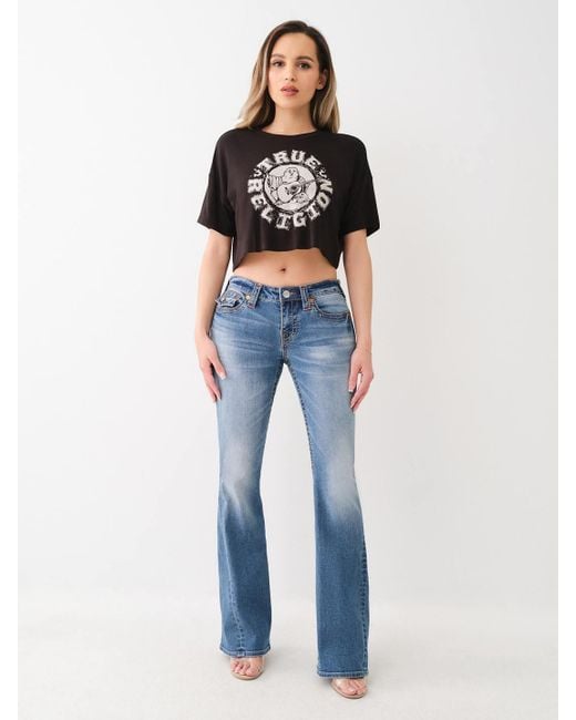 True Religion Blue Pocket Joey Low Rise Flare Big T