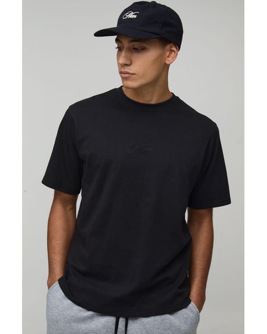 BoohooMAN Black Regular Fit Script Embroidered T-Shirt for men