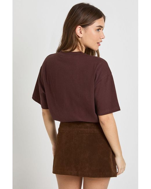 Boohoo Brown Faux Suede Tailored A-Line Mini Skirt