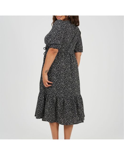 Brave Soul Black V-Neck Short Sleeve Midi Wrap Dress