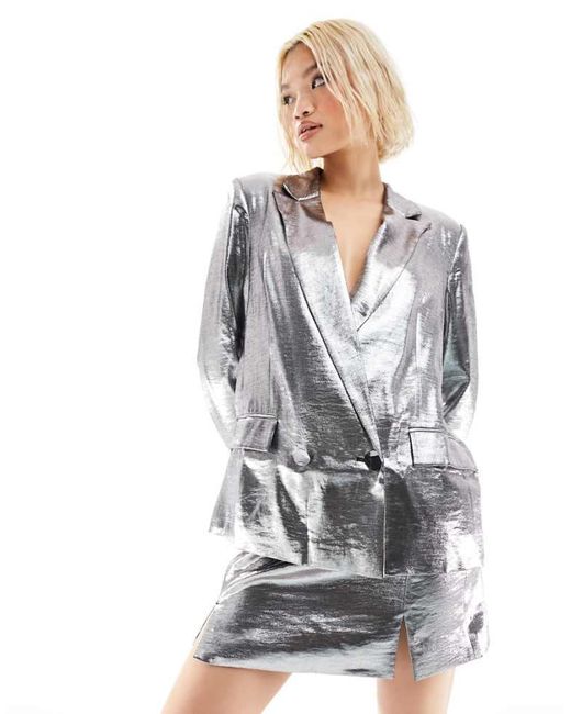 ASOS Gray Longline Double Breasted Blazer
