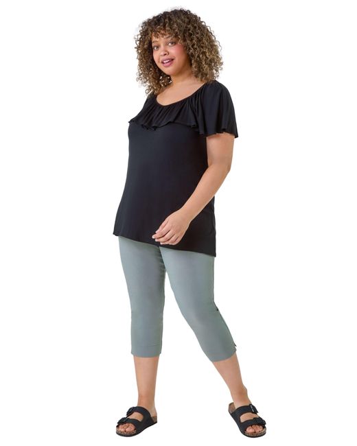 Roman Curve Blue Cropped Elastic Waist Stretch Trouser