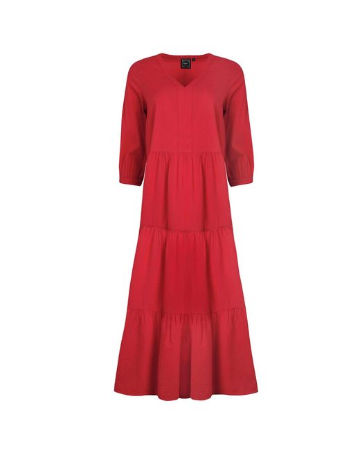 Weird Fish Ladies Margo Seersucker Tiered Midi Dress (Crimson)