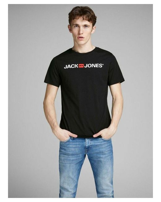 Jack & Jones Black Designer Crew Neck T-Shirts Short Sleeve for men