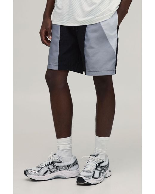 BoohooMAN Black Relaxed Fit Colour Block Mid Length Nylon Shorts for men