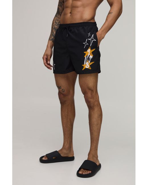 BoohooMAN Black Star Doodle Print Short Length Swim for men
