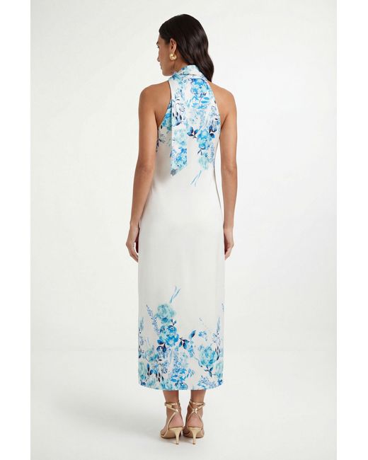 Wallis Blue Floral Scarf Satin Midi Dress