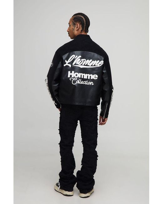 BoohooMAN Black Boxy Fit Tumbled Pu Homme Moto Jacket for men