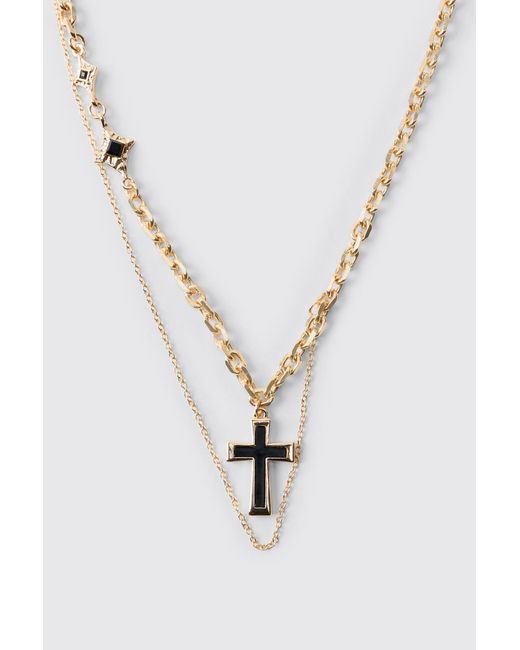 BoohooMAN Blue Layered Gothic Cross Necklace Iron for men