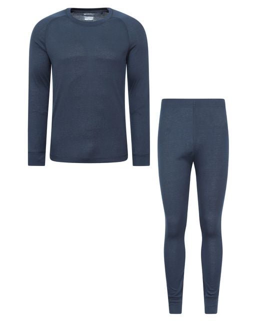 Mountain Warehouse Blue 'Talus' Thermal Top & Pant Skiing Winter Warm Gym Set for men