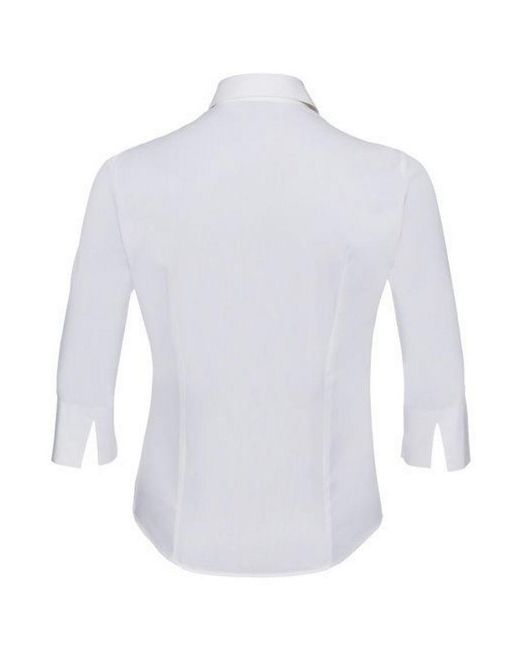 Russell White Collection Ladies/ 3/4 Sleeve Easy Care Fitted Shirt