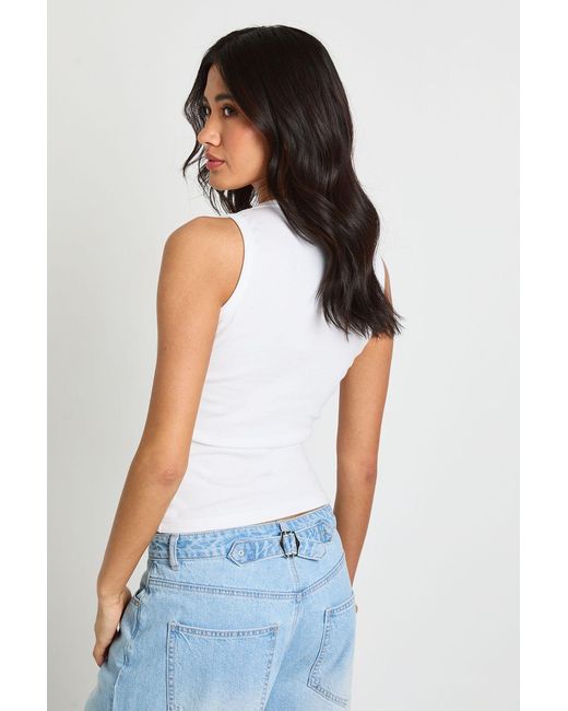 Boohoo White Asymmetric Button Detail Rib Vest Top