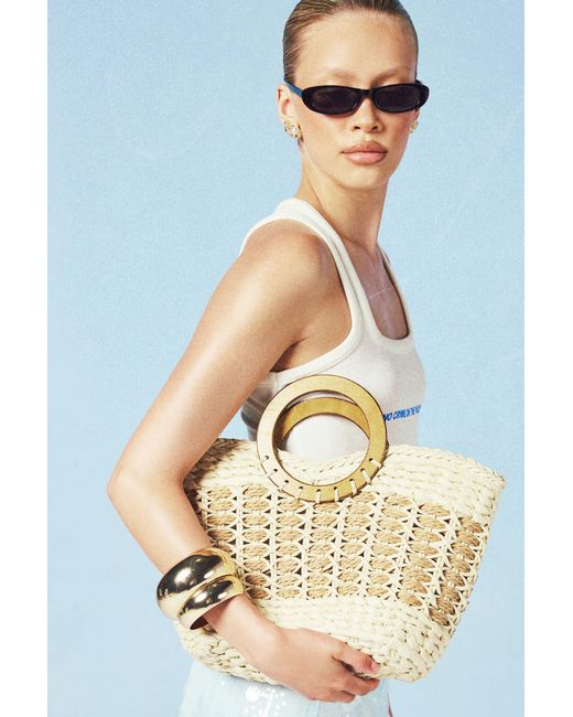 Boohoo Blue Basket Weave Round Handle Grab Bag