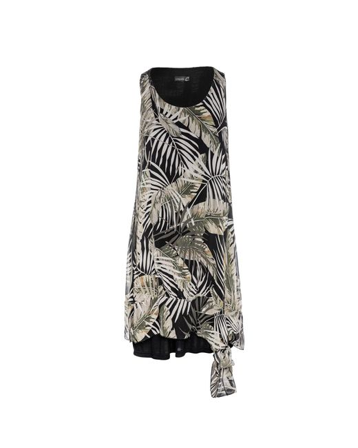 Conquista Black Sleeveless Double Layer Tropical Print Dress