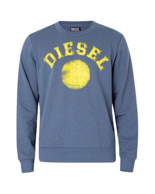 DIESEL Blue Distressed Dot Logo Sweatshirt Cotton for men