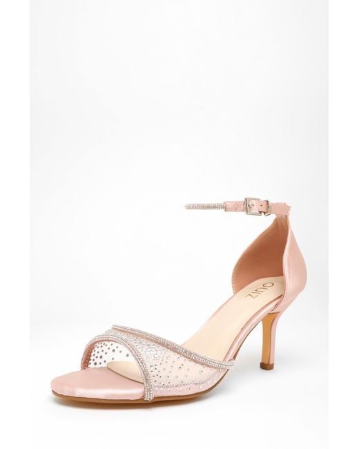 Quiz Pink Satin Mesh Embellished Sandals