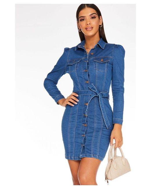 Quiz denim tie store belt dress