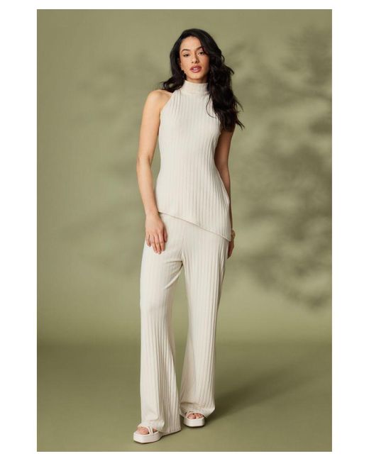 Quiz Natural Ribbed High Waisted Trousers