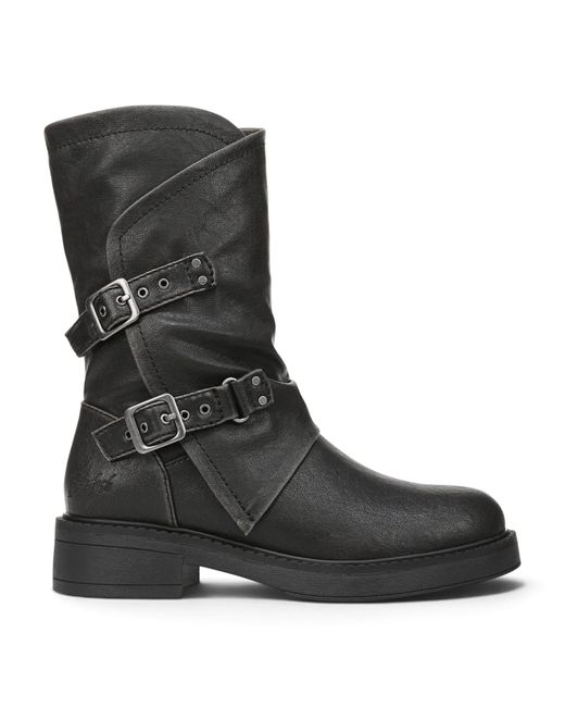Blowfish Black Faux Leather Mid-Calf Biker Boots