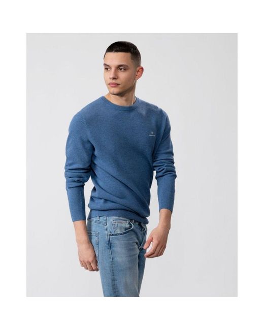 Gant Men's Cotton Pique Crewneck Sweatshirt In Blue voor heren