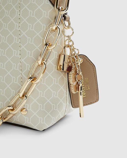 River Island Natural Crossbody Bag Monogram Chain Front