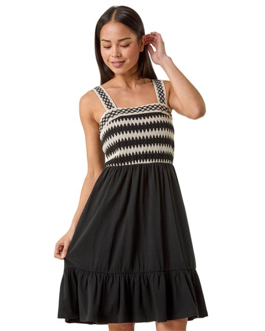 Roman Black Petite Crochet Bodice Strap Dress