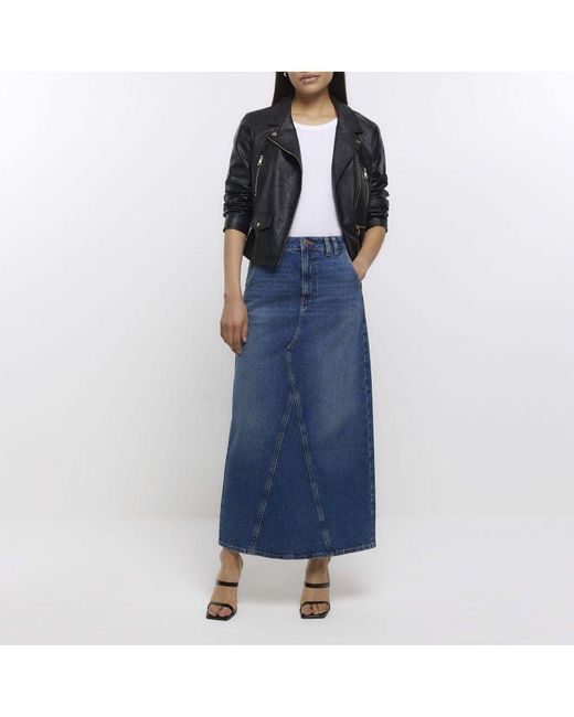 Denim maxi skirt river island online