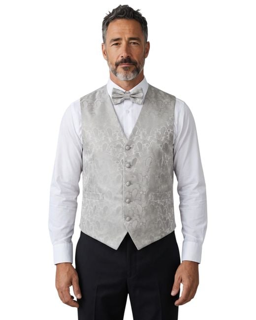 TruClothing Gray Paisley Floral 3 Piece Waistcoat Bow Tie Hankie Set for men