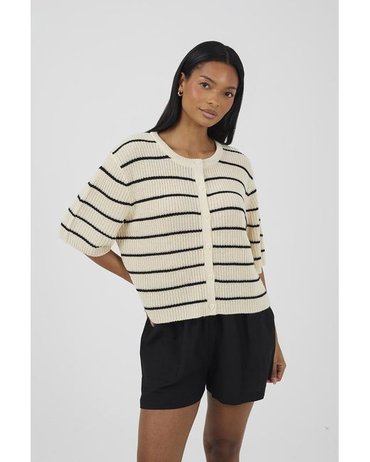 Brave Soul Multicolor Striped Short Sleeve Fisherman Knit Cardigan