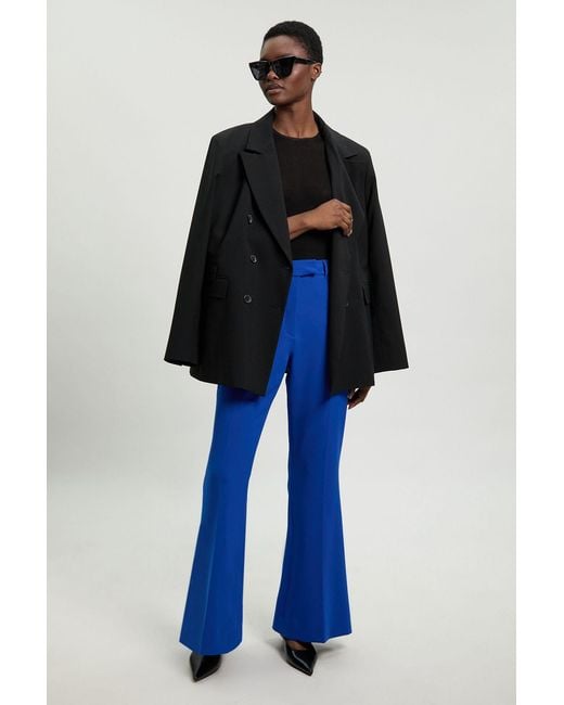Karen Millen Blue Compact Stretch Tailored Straight Leg Trouser
