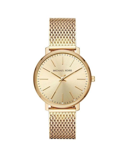 Michael Kors Metallic Pyper Three-hand Gold-tone Stainless Steel Mesh Watch