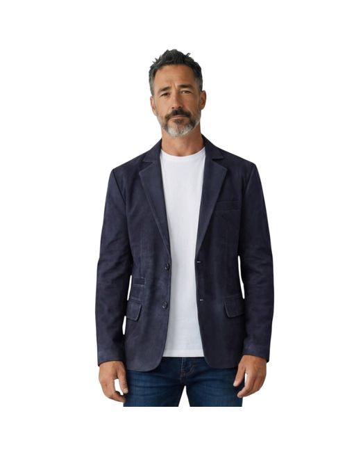 Infinity Leather Blue Italian Suede Blazer Jacket for men