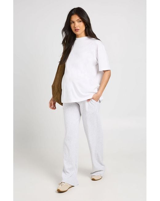 Boohoo White Maternity Basic Rib Wide Leg Trouser