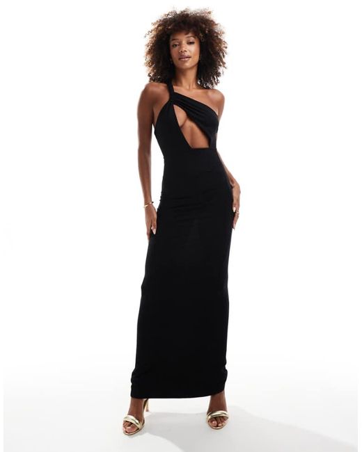 ASOS Black Knot One Shoulder Maxi With Front Cut Out
