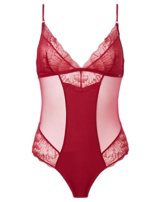 Calvin Klein Red 000Qf6651E Ck Camellia Bodysuit